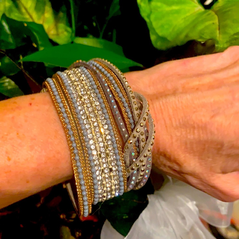 Gray and gold with rhinestones white two large for my wrist